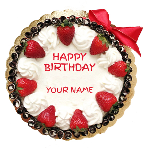 Write Name on Strawberry Birthday Cake Online
