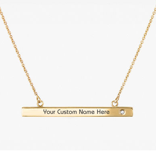 Write Name on Beautiful Bar Necklace with Gold Pendant