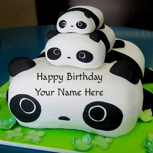 Happy Birthday Cute Panda Cake For Kids With Your Name