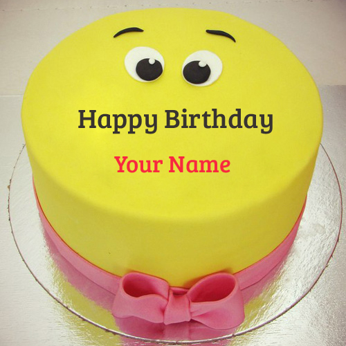 Funny Yellow Smiley Birthday Cake With Your Name