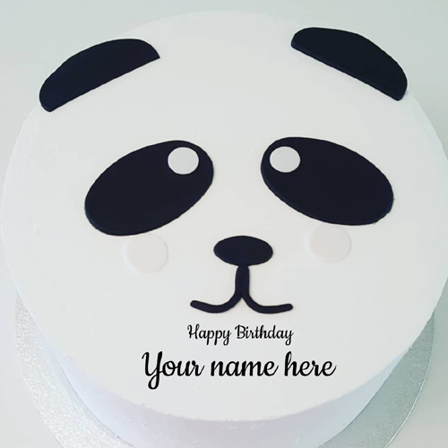 Cute Panda White Chocolate Cake For Kids With Your Name