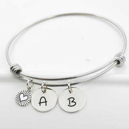 Write Couple Initial Alphabet on Bangle Charm Bracelet