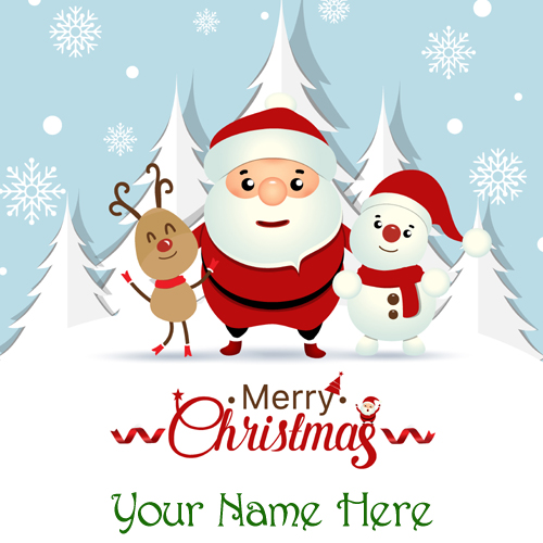 Christmas Name Greeting With Santa Snowman and Reindeer