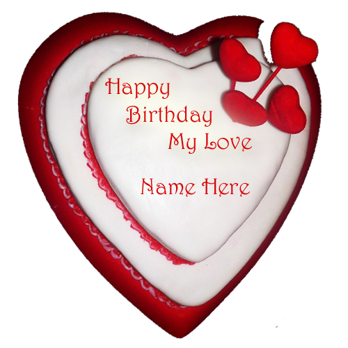 Write Name on Happy Anniversary Heart Love Cake