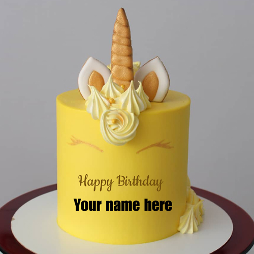 Write Name on Cute Unicorn Cake Pic For Birthday Wishes