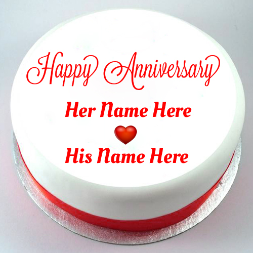 Plain White Cake For Happy Anniversary Wishes With Name