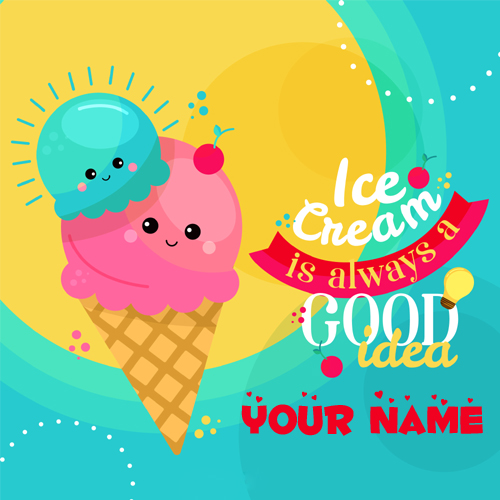 I Love Ice Cream Cute Greeting Card With Your Name
