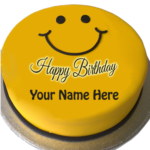 Write Name on Smiley Birthday Cake Online Free