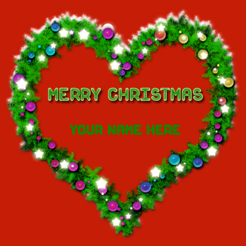 Write Name on Merry Christmas Heart Decoration Greeting