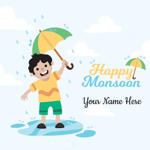 Write Name on Happy Monsoon Wishes Elegant Greeting