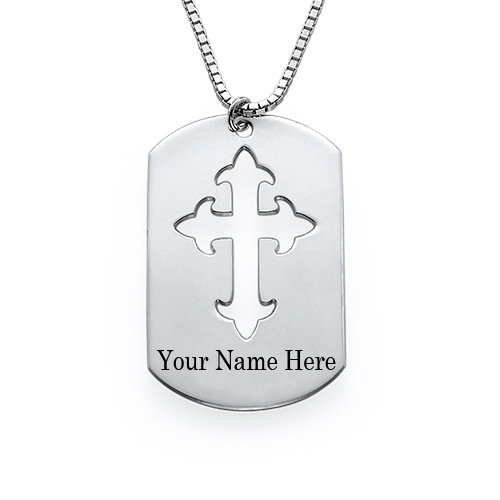 Write Your Name On Cut Out Cross Dog Tag Silver Necklac