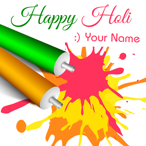 Holi Festival Splash Color Greeting Card With Your Name