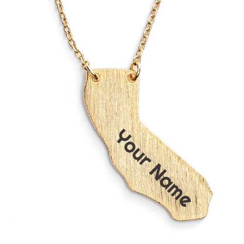 Write Name on Stylish Gold State Pendant Necklace