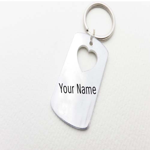 Write Your Name On Silver Heart Keychain