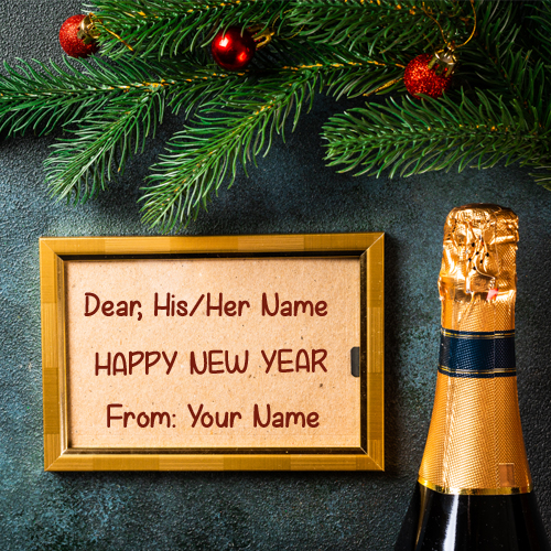 Write Name on New Year Wishes Photo Frame Greeting Card