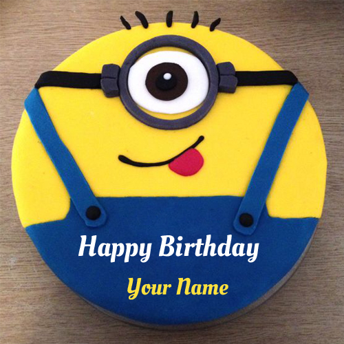Funny Minion Cartoon Birthday Cake With Your Name