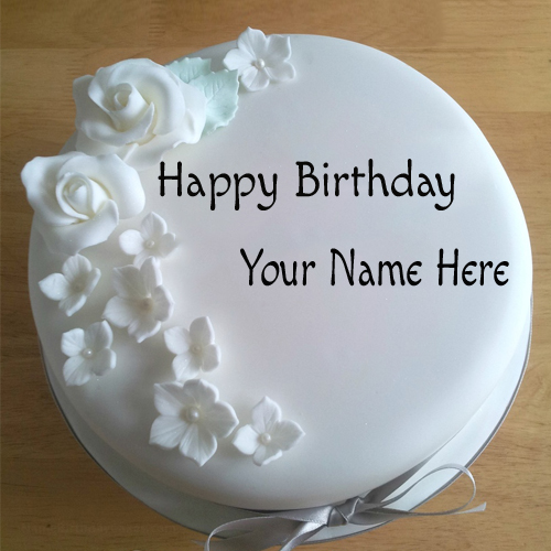 Write Your Name On White Roses Birthday Cake For Lover