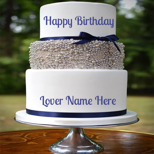 Write Name On Happy Birthday Layered Cake For Lover 