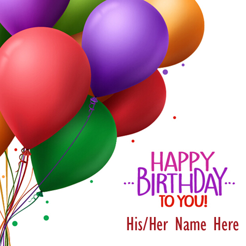 Write Name on Birthday Colorful Balloons Greeting Card