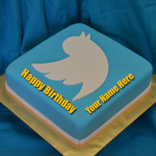 Write Name on Twitter Bird Birthday Cake Picture
