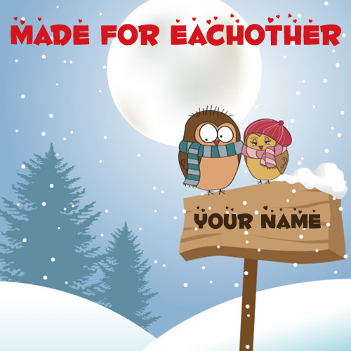 Love Birds in Winter Romantic Greeting With Your Name
