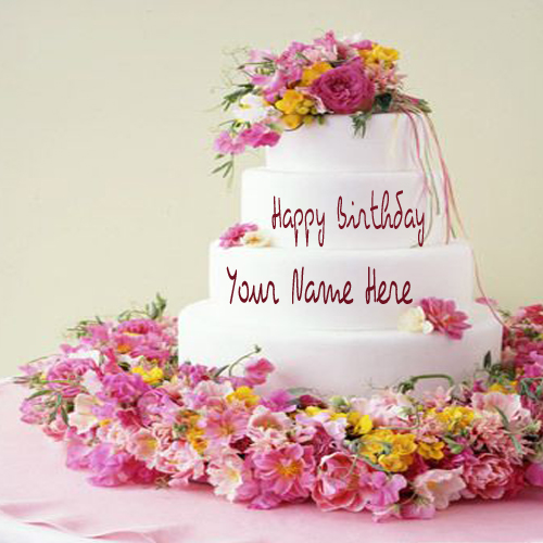 Write Your Name On Flower Birthday Cake Picture
