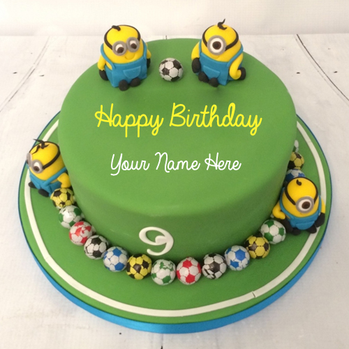 Write Name on Minions Football Theme Birthday Cake