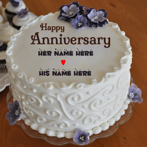 Anniversary Buttercream Fondant Flowers Cake With Name