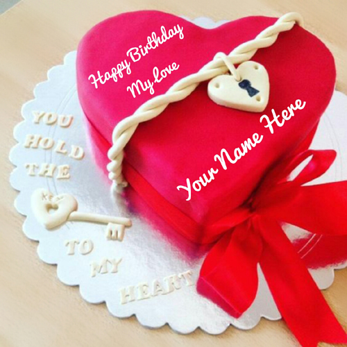 Beautiful Red Heart Birthday Cake For Lover With Name