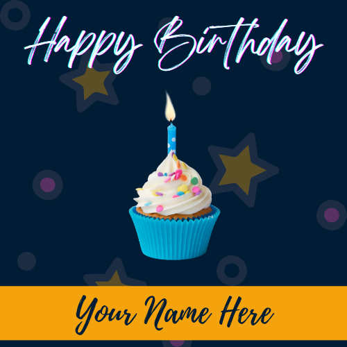 Write Name on Birthday Card With Cup Cake Background