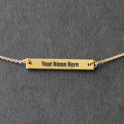 Hand Stamped Gold Bar Initial Necklace With Custom Name