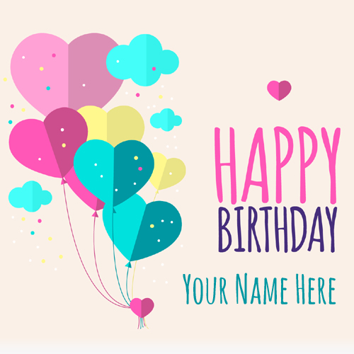 Heart and Balloons Birthday Card With Your Name