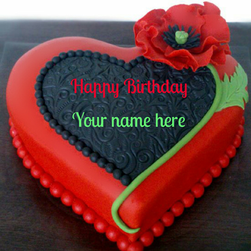 Happy Birthday Vintage Designer Heart Cake With Name