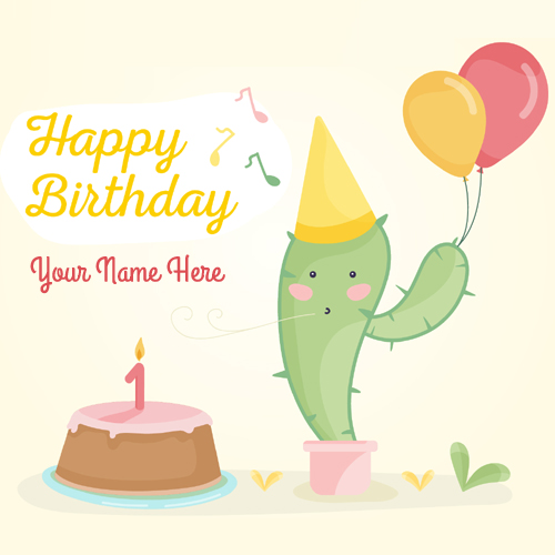Write Name on Birthday Celebration Party Greeting Card